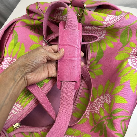 Lilly Pulitzer Sunflower Soleil Duffle Bag With Leather Strap Pink Green 20"x10" - Picture 10 of 13